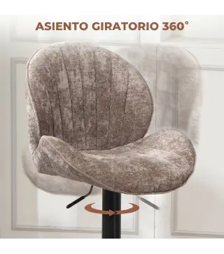 Juego de 2 Taburetes de Bar Giratorios con Altura Ajustable 62-83 cm Tapizada en Chenilla Respaldo y Reposapiés Moca