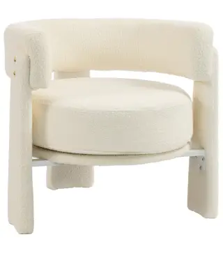 Butaca de Salón Tapizado en Borreguito con Cojín Lumbar Asiento Profundo Acolchado Grueso y Reposabrazos Blanco Crema