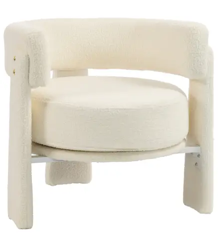 Butaca de Salón Tapizado en Borreguito con Cojín Lumbar Asiento Profundo Acolchado Grueso y Reposabrazos Blanco Crema