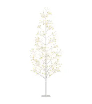 Árbol de Navidad Artificial 180 cm con 384 Luces LED Blanco Cálido Ramas Flexibles Base de Acero Blanco