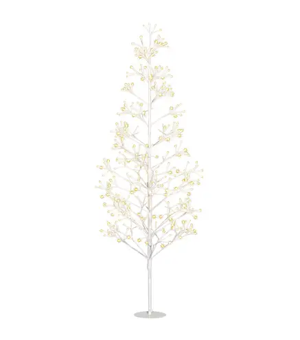 Árbol de Navidad Artificial 180 cm con 384 Luces LED Blanco Cálido Ramas Flexibles Base de Acero Blanco