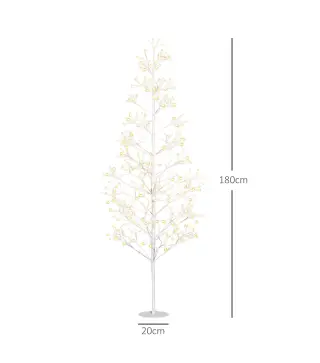 Árbol de Navidad Artificial 180 cm con 384 Luces LED Blanco Cálido Ramas Flexibles Base de Acero Blanco