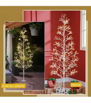 Árbol de Navidad Artificial 180 cm con 384 Luces LED Blanco Cálido Ramas Flexibles Base de Acero Blanco