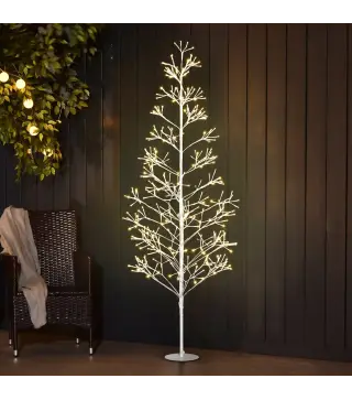 Árbol de Navidad Artificial 180 cm con 384 Luces LED Blanco Cálido Ramas Flexibles Base de Acero Blanco