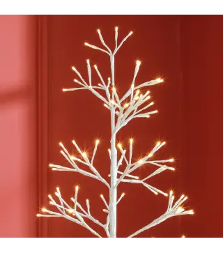 Árbol de Navidad Artificial 180 cm con 384 Luces LED Blanco Cálido Ramas Flexibles Base de Acero Blanco