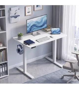 Escritorio Elevable Eléctrico 100x60 cm con 3 Memorias Pantalla LED 2 Ganchos y 2 Pasacables Blanco