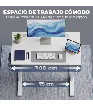 Escritorio Elevable Eléctrico 100x60 cm con 3 Memorias Pantalla LED 2 Ganchos y 2 Pasacables Blanco