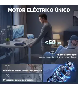 Escritorio Elevable Eléctrico 100x60 cm con 3 Memorias Pantalla LED 2 Ganchos y 2 Pasacables Blanco