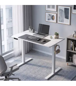 Escritorio Elevable Eléctrico 100x60 cm con 3 Memorias Pantalla LED 2 Ganchos y 2 Pasacables Blanco