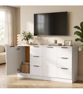 Aparador de Salón Estrecho con Puerta 3 Cajones 60x30x70 cm para Entrada Comedor Blanco