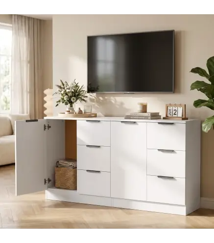 Aparador de Salón Estrecho con Puerta 3 Cajones 60x30x70 cm para Entrada Comedor Blanco