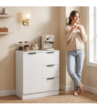 Aparador de Salón Estrecho con Puerta 3 Cajones 60x30x70 cm para Entrada Comedor Blanco