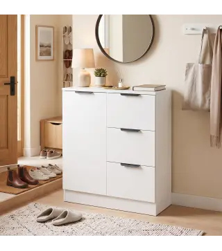 Aparador de Salón Estrecho con Puerta 3 Cajones 60x30x70 cm para Entrada Comedor Blanco