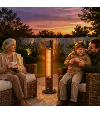 Calefactor Infrarrojos Terraza de Pie o Pared 2000 W con Mando 9 Niveles Calor Temporizador Apagado Inclinación Funda