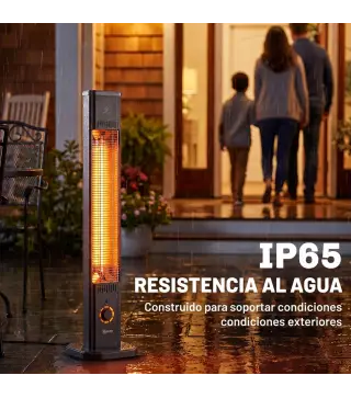 Calefactor Infrarrojos Terraza de Pie o Pared 2000 W con Mando 9 Niveles Calor Temporizador Apagado Inclinación Funda