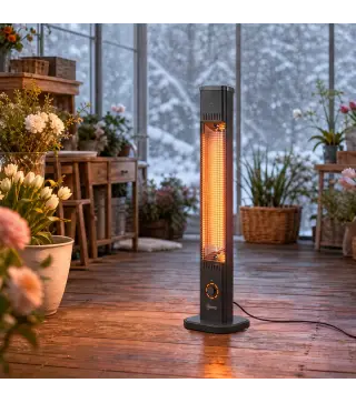 Calefactor Infrarrojos Terraza de Pie o Pared 2000 W con Mando 9 Niveles Calor Temporizador Apagado Inclinación Funda