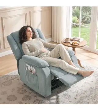 Sillón Relax Reclinable Eléctrico de Lino con Asiento con Muelles Reposapiés Mando USB y 2 Bolsillos Laterales Verde