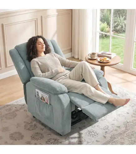 Sillón Relax Reclinable Eléctrico de Lino con Asiento con Muelles Reposapiés Mando USB y 2 Bolsillos Laterales Verde