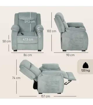 Sillón Relax Reclinable Eléctrico de Lino con Asiento con Muelles Reposapiés Mando USB y 2 Bolsillos Laterales Verde