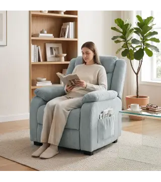 Sillón Relax Reclinable Eléctrico de Lino con Asiento con Muelles Reposapiés Mando USB y 2 Bolsillos Laterales Verde