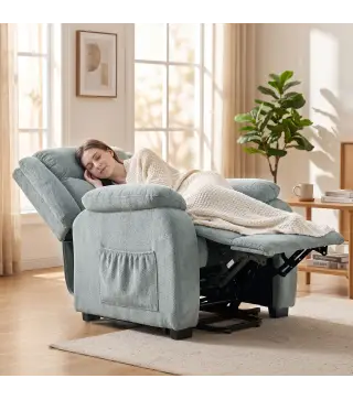 Sillón Relax Reclinable Eléctrico de Lino con Asiento con Muelles Reposapiés Mando USB y 2 Bolsillos Laterales Verde