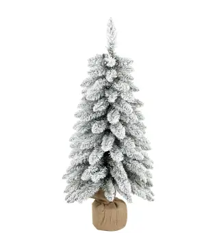 Árbol de Navidad Artificial Nevado 90 cm con 107 Ramas Caídas y Base de Arpillera Blanco