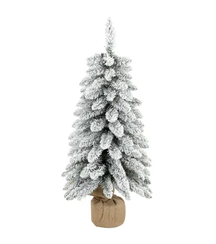 Árbol de Navidad Artificial Nevado 90 cm con 107 Ramas Caídas y Base de Arpillera Blanco