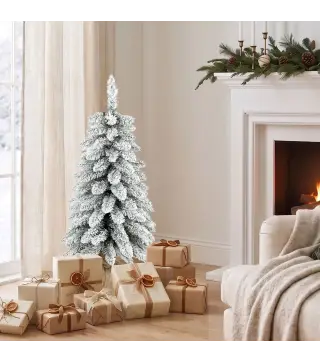 Árbol de Navidad Artificial Nevado 90 cm con 107 Ramas Caídas y Base de Arpillera Blanco