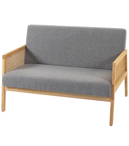 Sofá de 2 Plazas Tapizado en Lino con Detalles Ratán Sintético Estructura de Madera Carga 240 kg 115x77x77 cm Gris