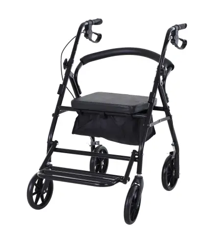 Andador para Ancianos Plegable con Asiento y 4 Ruedas Mango Ergonómico Ajustable en Altura Frenos de Maneta Cesta Negro