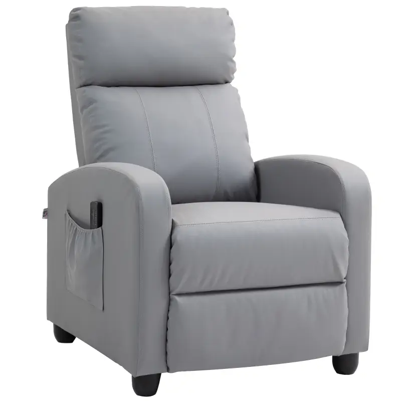 Sillón de Masaje Reclinable con Mando a Distancia Bolsillo Lateral y Temporizador Tapizado en PU 68x88x98 cm Gris Claro Sillón de Masaje Reclinable con Mando a Distancia Bolsillo Lateral y Temporizador Tapizado en PU 68x88x98 cm Gris Claro