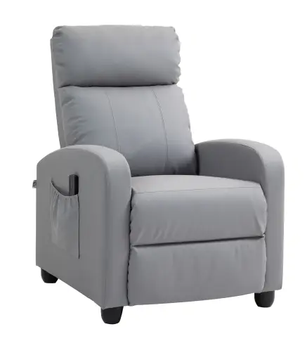 Sillón de Masaje Reclinable con Mando a Distancia Bolsillo Lateral y Temporizador Tapizado en PU 68x88x98 cm Gris Claro