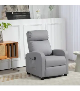 Sillón de Masaje Reclinable con Mando a Distancia Bolsillo Lateral y Temporizador Tapizado en PU 68x88x98 cm Gris Claro