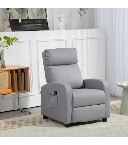 Sillón de Masaje Reclinable con Mando a Distancia Bolsillo Lateral y Temporizador Tapizado en PU 68x88x98 cm Gris Claro