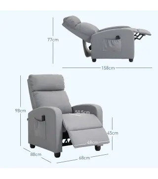 Sillón de Masaje Reclinable con Mando a Distancia Bolsillo Lateral y Temporizador Tapizado en PU 68x88x98 cm Gris Claro