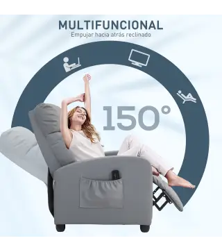 Sillón de Masaje Reclinable con Mando a Distancia Bolsillo Lateral y Temporizador Tapizado en PU 68x88x98 cm Gris Claro