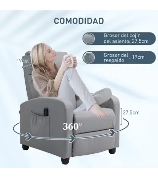 Sillón de Masaje Reclinable con Mando a Distancia Bolsillo Lateral y Temporizador Tapizado en PU 68x88x98 cm Gris Claro