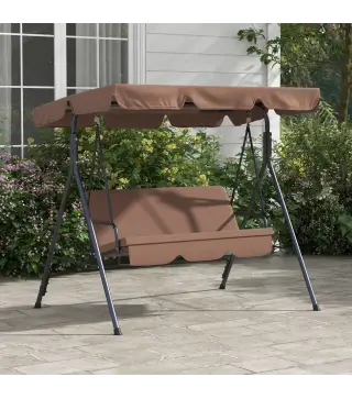 Balancín de Jardín Exterior Columpio de 3 Plazas con Toldo Ajustable y Marco de Acero para Terraza 172x110x153 cm Marrón