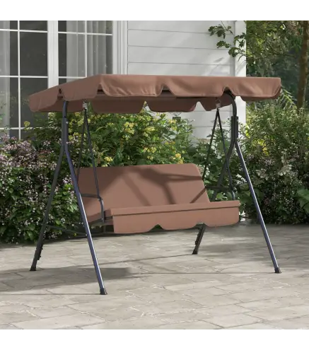 Balancín de Jardín Exterior Columpio de 3 Plazas con Toldo Ajustable y Marco de Acero para Terraza 172x110x153 cm Marrón