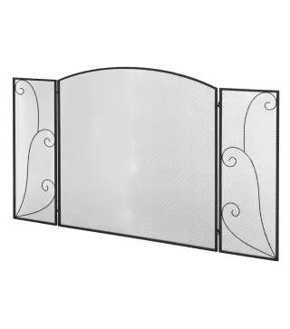 Pantalla de Chimenea Plegable con Bisagras 132,5x76,5 cm Estructura de Acero Resistente Malla Decorativa Negro