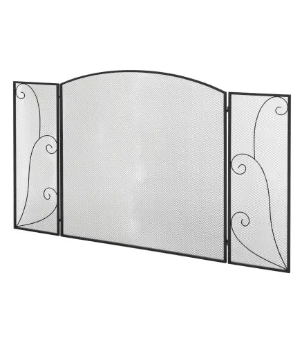 Pantalla de Chimenea Plegable con Bisagras 132,5x76,5 cm Estructura de Acero Resistente Malla Decorativa Negro