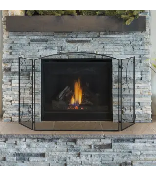 Pantalla de Chimenea Plegable con Bisagras 132,5x76,5 cm Estructura de Acero Resistente Malla Decorativa Negro