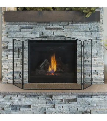 Pantalla de Chimenea Plegable con Bisagras 132,5x76,5 cm Estructura de Acero Resistente Malla Decorativa Negro