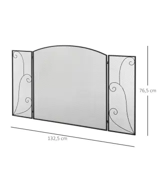 Pantalla de Chimenea Plegable con Bisagras 132,5x76,5 cm ​Estructura de Acero Resistente Malla Decorativa Negro
