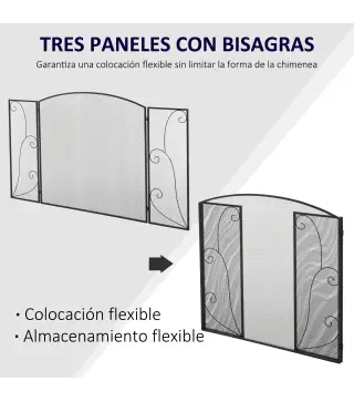 Pantalla de Chimenea Plegable con Bisagras 132,5x76,5 cm ​Estructura de Acero Resistente Malla Decorativa Negro