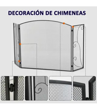 Pantalla de Chimenea Plegable con Bisagras 132,5x76,5 cm ​Estructura de Acero Resistente Malla Decorativa Negro