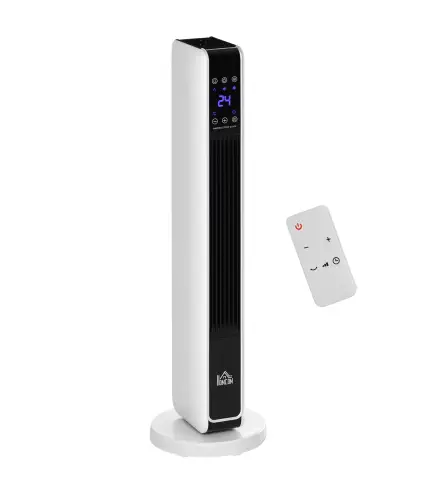 Radiador Eléctrico bajo Consumo 1100/2200W con Mando a Distancia Pantalla LED Temporizador 8H Blanco