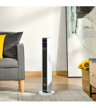 Radiador Eléctrico bajo Consumo 1100/2200W con Mando a Distancia Pantalla LED Temporizador 8H Blanco