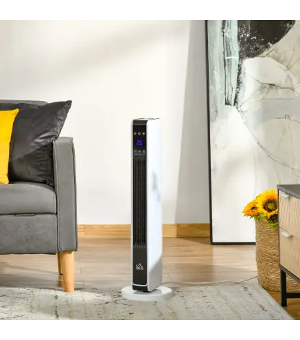 Radiador Eléctrico bajo Consumo 1100/2200W con Mando a Distancia Pantalla LED Temporizador 8H Blanco