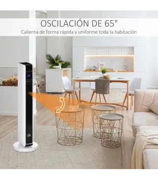 Radiador Eléctrico bajo Consumo 1100/2200W con Mando a Distancia Pantalla LED Temporizador 8H Blanco